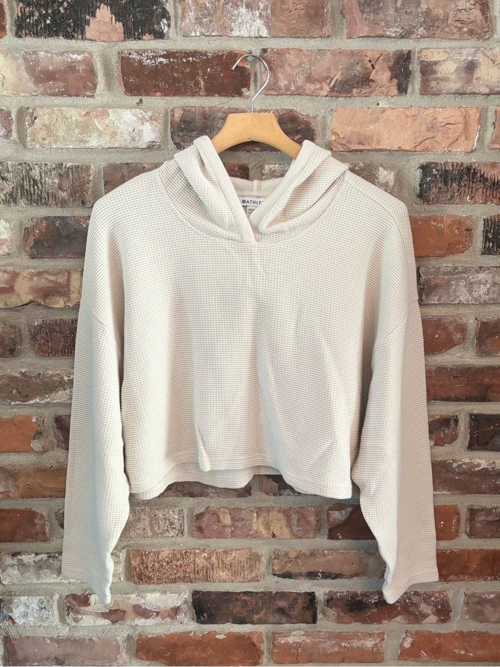 Athleta Cream Tranquil Waffle Knit Crop Hoodie Sweatshirt, XL